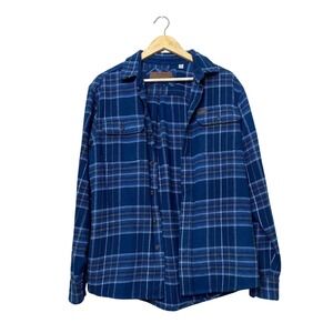 Orvis Mens Blue Plaid Flannel Button Down Shirt Cotton Long Sleeve Small